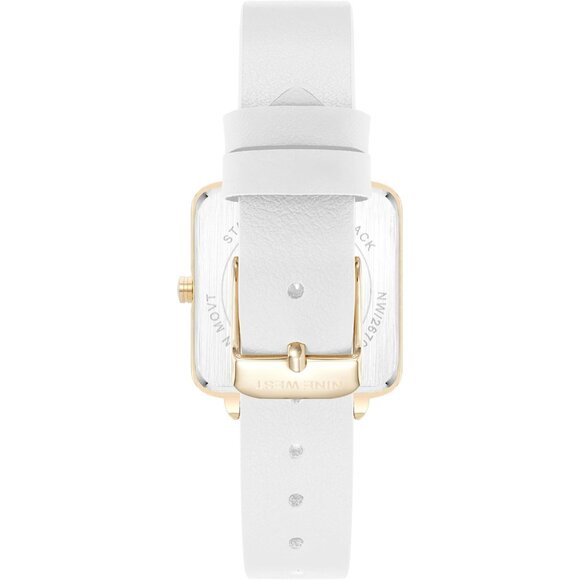 Women\'s White/Gold Tone Buckle Closure Faux Leather Strap Crystal Lens Watch main image 4